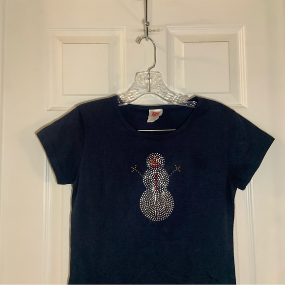 In Your Face Navy Short Sleeve Rhinestone Snowman Tee size M - Picture 7 of 9